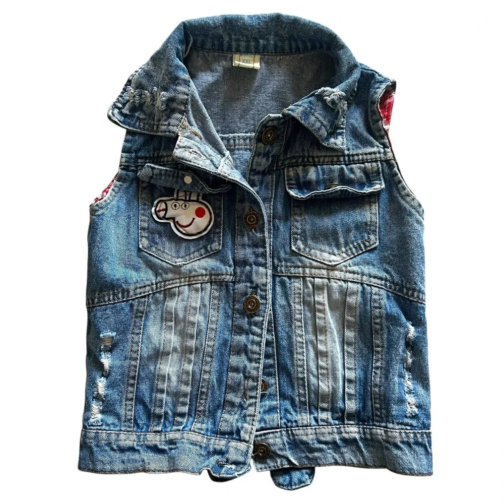 Peppa Pig Kids Distressed Denim Vest Blue Light Wash Sleeveless Jacket XXL